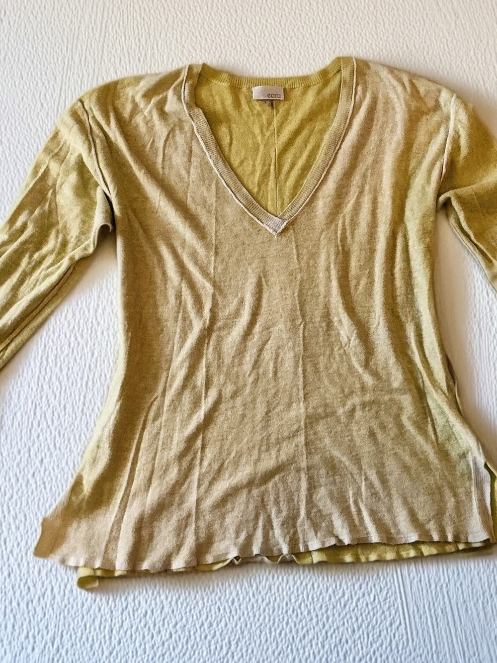 Olive Lightweight Cotton V Neck Sweater Small